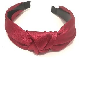 Cranberry Satin Headband Top Knot Pearl Accents